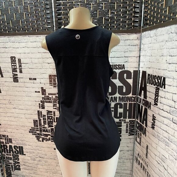 Gloria Vanderbilt M Black Print Scoop Neck Curved Hem Tank Top - Picture 4 of 7